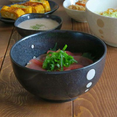当店で大人気!水玉模様がかわいらしいドットモノトーンシリーズのどんぶり