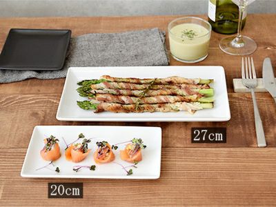 シンプルな洋食器、LAPISシリーズの長皿。刺身皿や副菜皿に使える白い