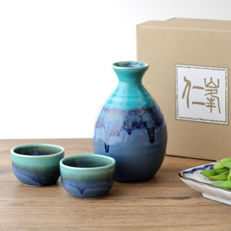 和食器ギフト 酒器セット 徳利・ぐい呑み×2 貫入トルコ均窯 箱入