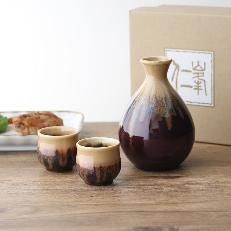 和食器ギフト 酒器セット 徳利・ぐい呑み×2 黄彩釉 箱入