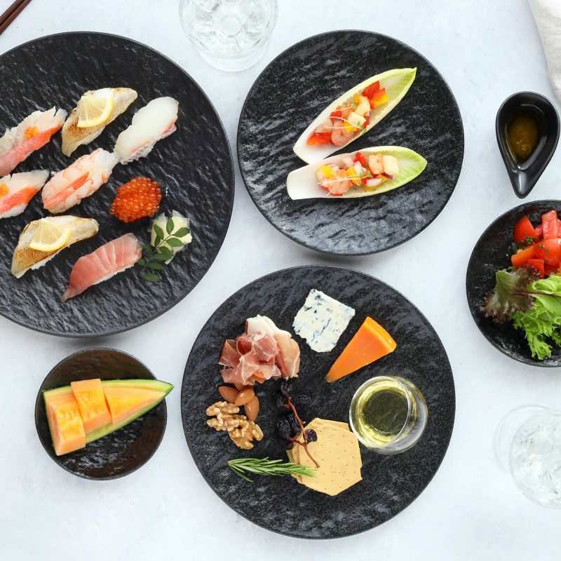  プレート2種　６点セット　黒壺 お店のような雰囲気を味わえる、モダンな黒いプレートセット