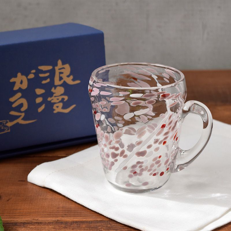 手吹きガラスマグカップ 200cc 手作りガラス 珊瑚ピンク