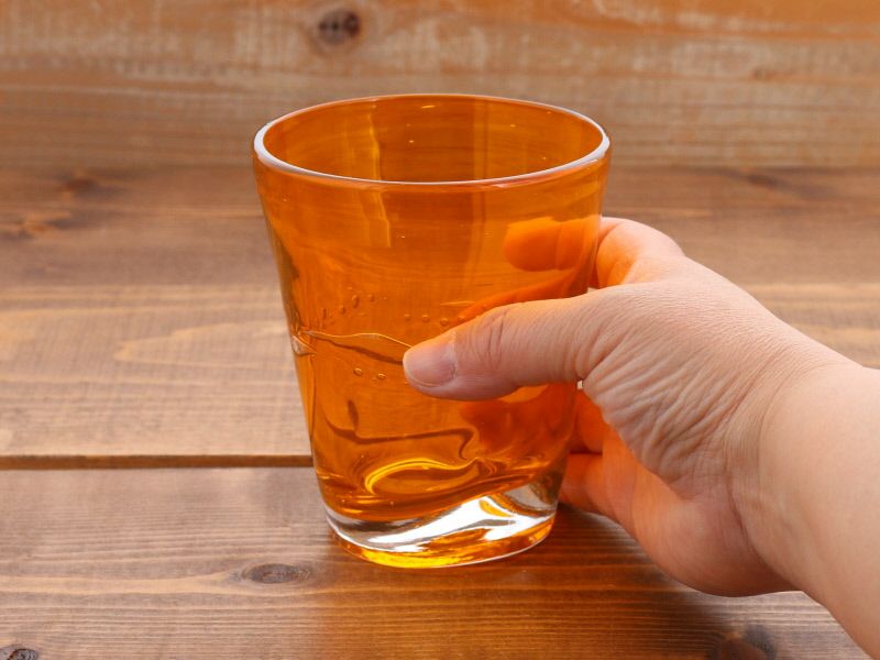元気なオレンジ色 宙吹きガラスの風水カラーグラス