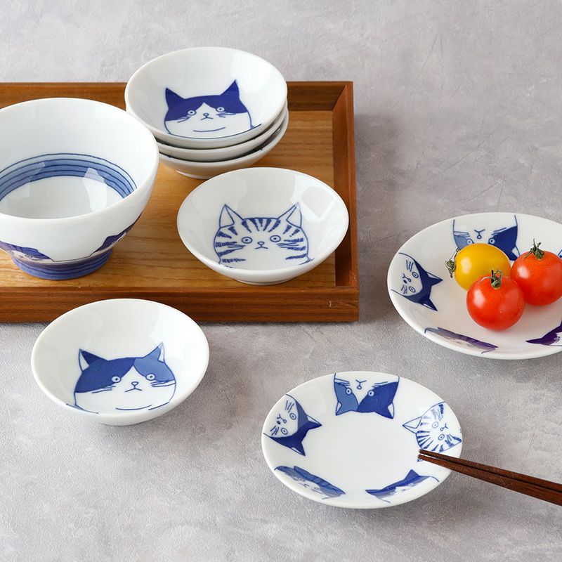 【特注品】猫のシルエット皿セット　15set キョトン顔がかわいい猫柄の豆小鉢。
