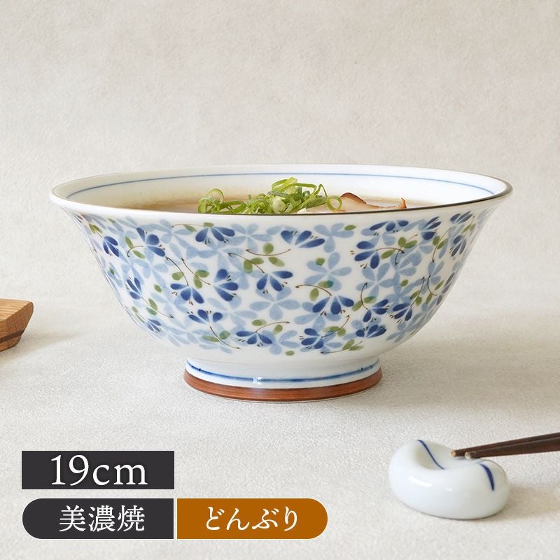 軽量ラーメンどんぶり 19cm 青小花 アウトレット