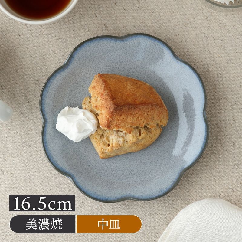 中皿 16.5cm 嶺花 りょうか グレー 花型 和食器