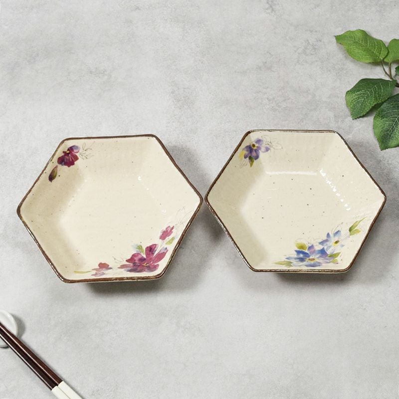 六角鉢 16.5cm 花模様