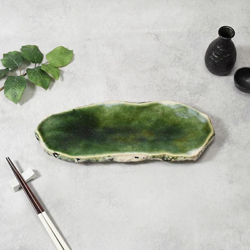 ロックロングプレート 36cm 織部サビ