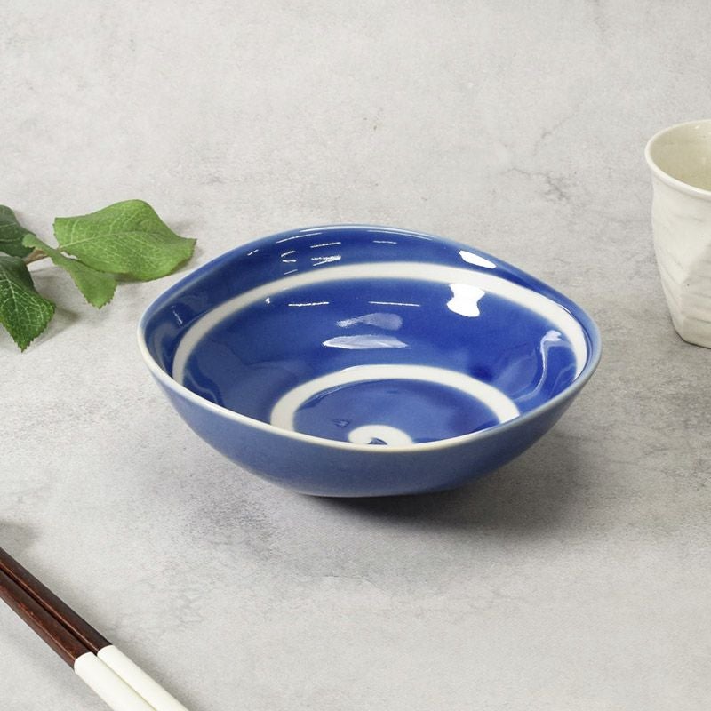 変形中鉢 17cm 白渦