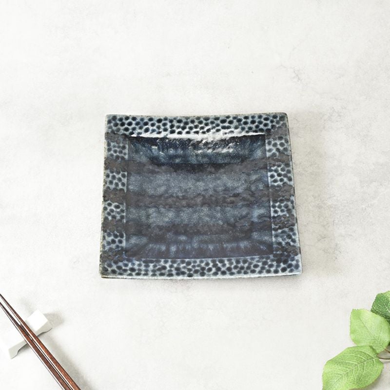 正角皿 21.5cm 槌目型 銀波